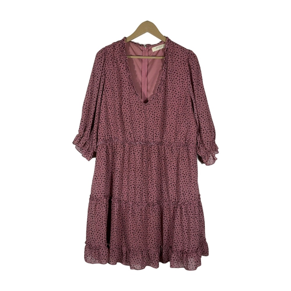 A Beautiful Soul Tiered Abstract Print Babydoll Dress Pink Boho Ruffle Size A